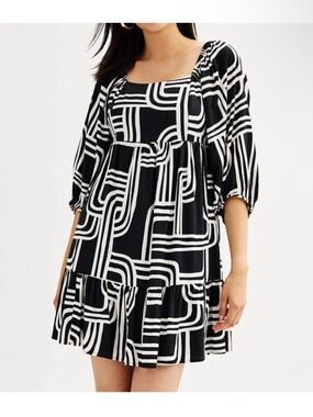 Nine West Black & White Geometric Square Neck  Dress